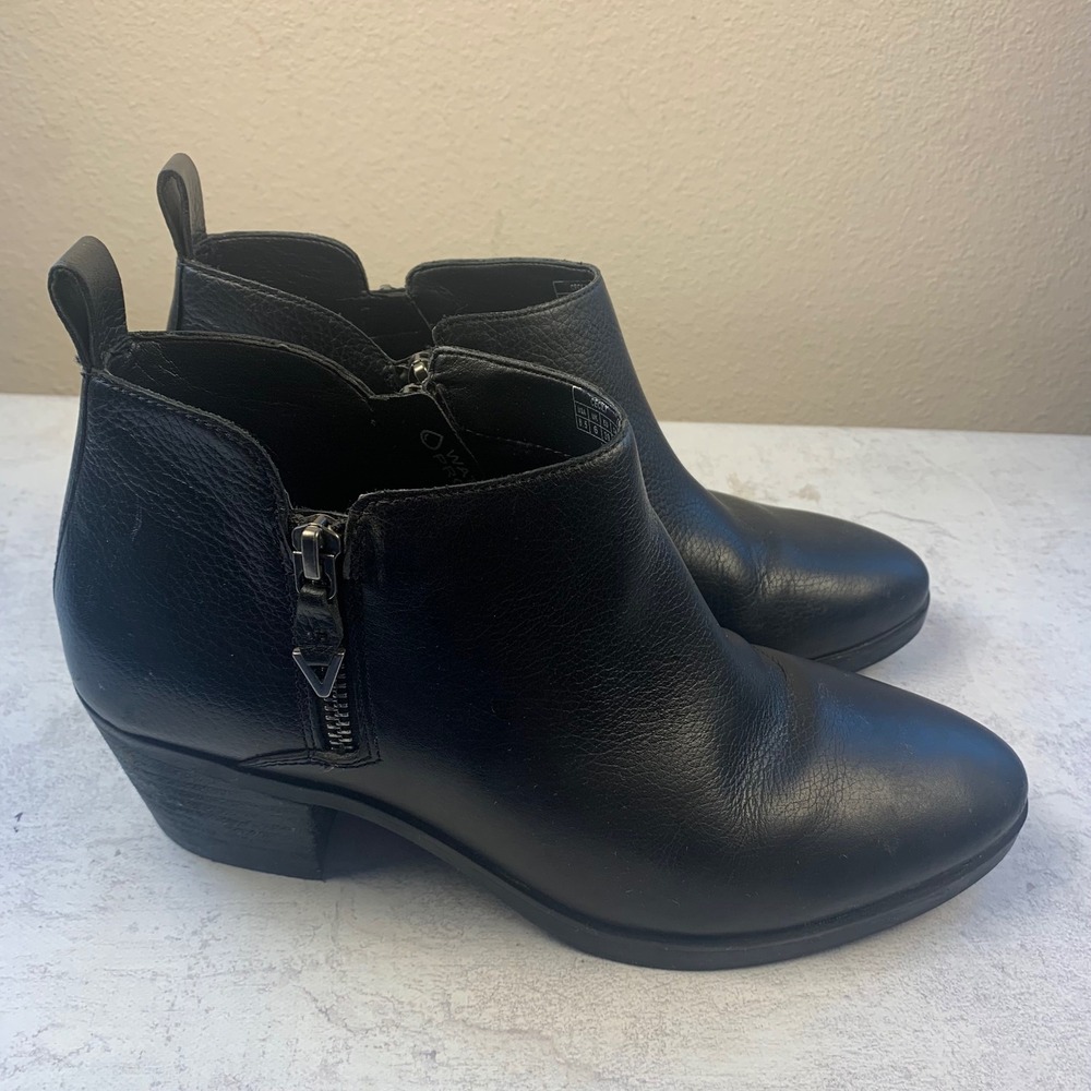 Vionic 8.5 Ankle Boots Black Waterproof Leather Cecelia Block Heel Booties